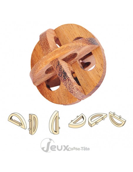 Casse tête en bois la roue Chinoise 6 pièces