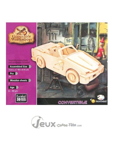 Puzzle 3d  en bois Voiture cabriolet  fabriquez puis décorez