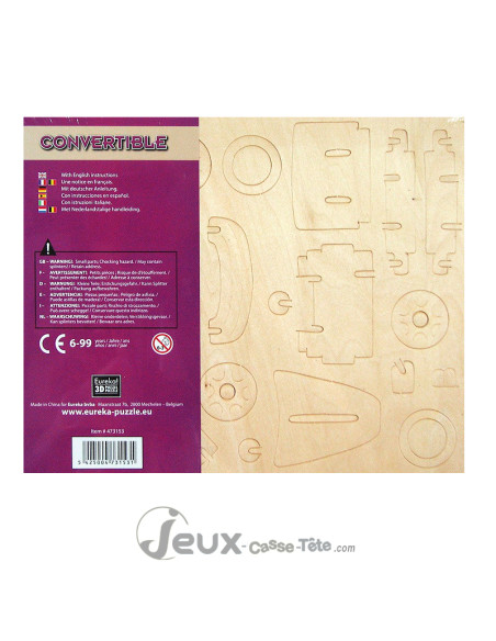 Puzzle 3d  en bois Voiture cabriolet  fabriquez puis décorez