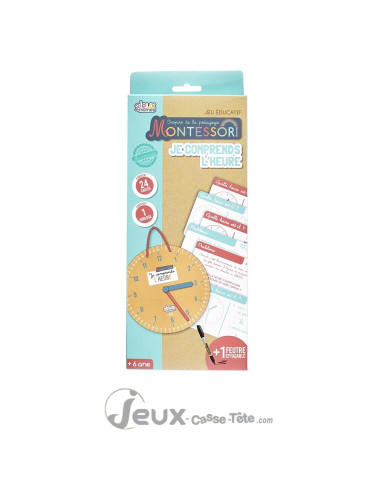 Jeu Montessori apprendre l’heure Horloge éducative enfant +6 ans Cartes effaçables